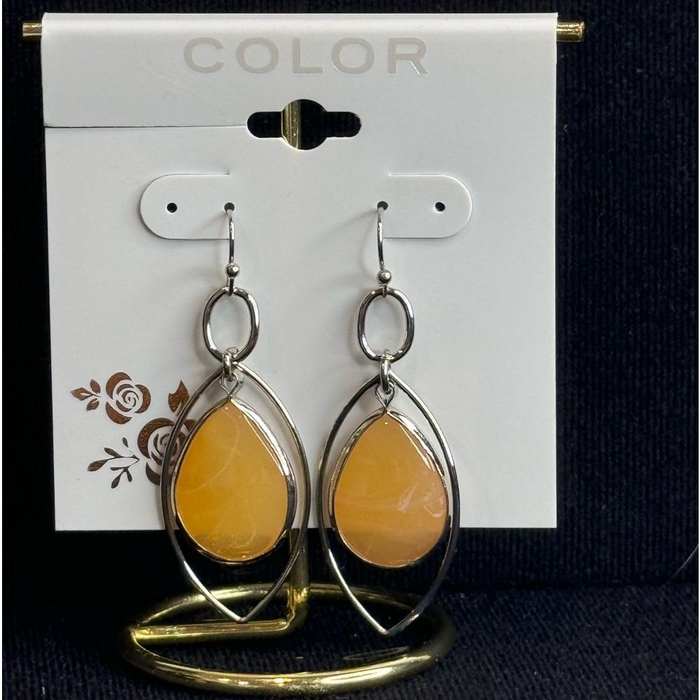 Kohl’s COLOR Silver Tone Fish Hook Peach Dangling Stone Earrings 2in